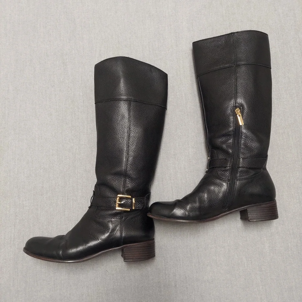 Banana Republic Riding Boots Womens 10M Black Leather Knee High Zip Equestrian